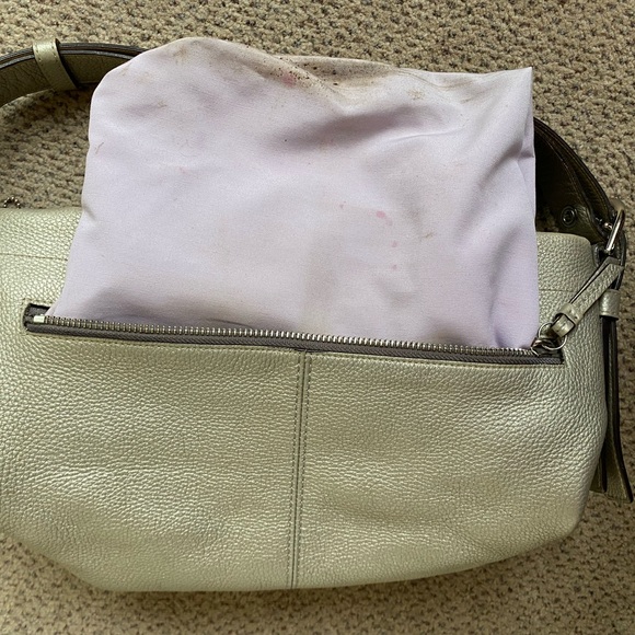 Coach metallic in soft neutral hobo bag. Zip top and side. Adjustable strap. - Picture 10 of 12